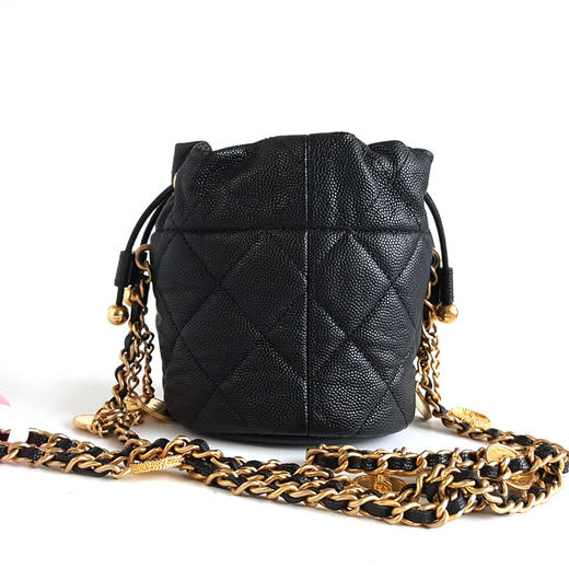 【95新】CHANEL香奈儿AP3111 B09805 9430523C黑金荔枝牛皮金币链条小水桶单肩包女士140326JJ13 商品图4