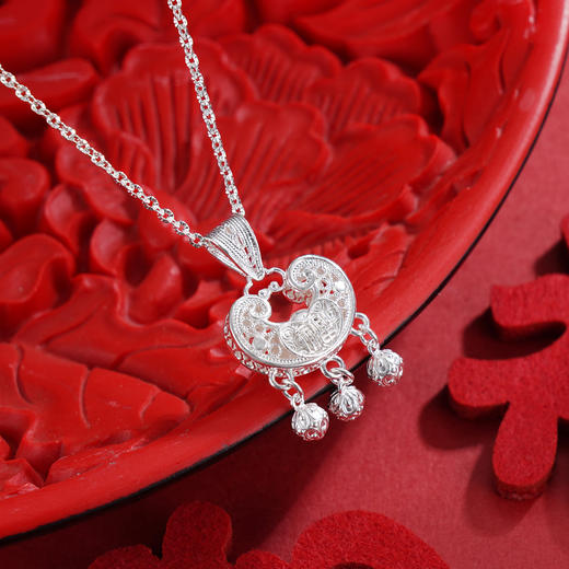 子佩集S990银【清福祥绘】套链【QLTL001】纯银花丝元宝锁项链双面花2509 商品图3