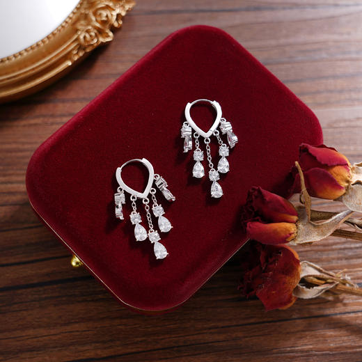 子佩集【晚妆微露】S925银耳环【YEH-2967】扣环圆球水滴流苏锆石2509 商品图3
