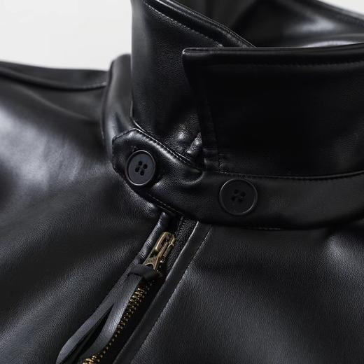 F031846春季新款简约大气纯色拉链翻领长袖皮衣单夹克外套 商品图4