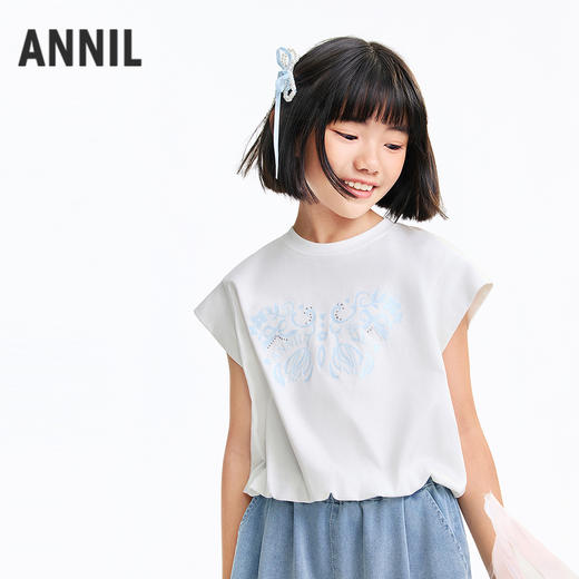 女童圆领短袖针织衫夏季新款安奈儿童装EG621620 商品图1