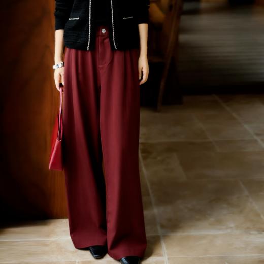 下单3-7天发货！ LONGNVFAIR 牛仔天丝棉安可拉红阔腿裤 高腰阔腿版型 显瘦显高 材质软fufu 藏肉显腿长 商品图12