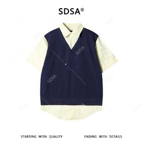 SDSA男装2026新款高贵轻奢韩版撞色假两件针织短袖T恤百搭宽松