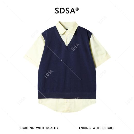SDSA男装2026新款高贵轻奢韩版撞色假两件针织短袖T恤百搭宽松 商品图0