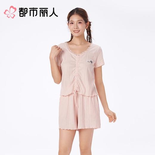 都市丽人睡衣女士睡衣薄家居服针织纯棉提花睡衣女士棉质短袖套装女装短袖短裤LHC2A1 商品图1
