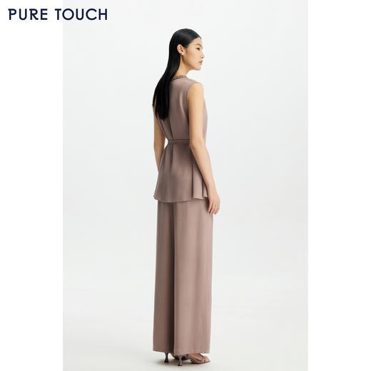 PURE TOUCH女装26春夏新款真丝鬼绉桑蚕丝无袖上衣系带花边领T恤 商品图4