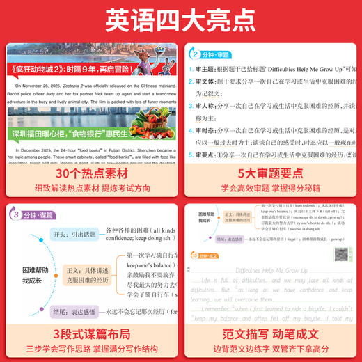 一本26新版【中考押题作文】语文英语热点押题范文赠临考妙招 商品图3