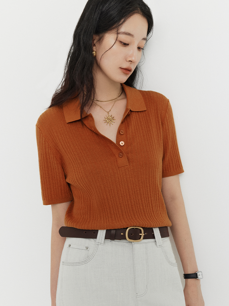 夏日老钱真丝羊绒短袖毛衫 FCG1WST047