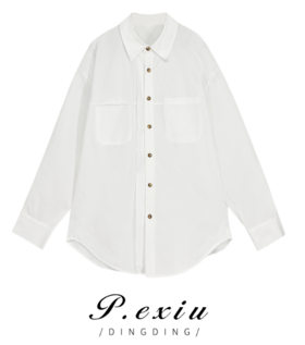 03-4潘依绣丁丁宠粉秋季新款极简风纯色宽松显瘦百搭长袖衬衫 K71582