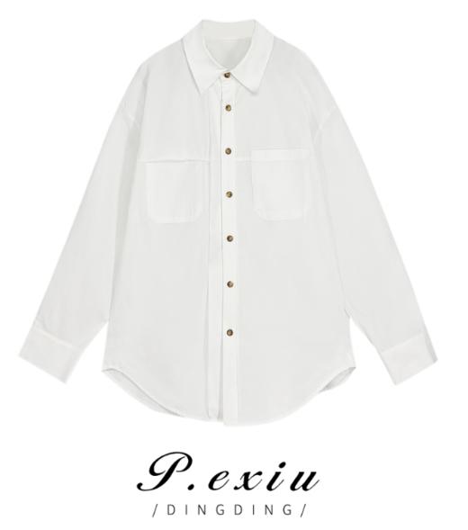 03-4潘依绣丁丁宠粉秋季新款极简风纯色宽松显瘦百搭长袖衬衫 K71582 商品图0