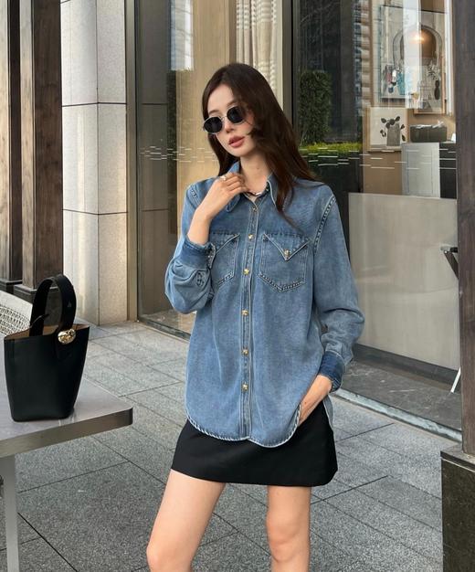 女款尖领牛仔长袖衬衫la008 商品图3