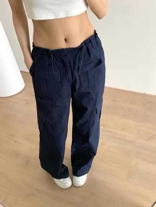 F0318122两色可选多口袋设计微喇阔腿松紧抽绳工装裤 商品图11