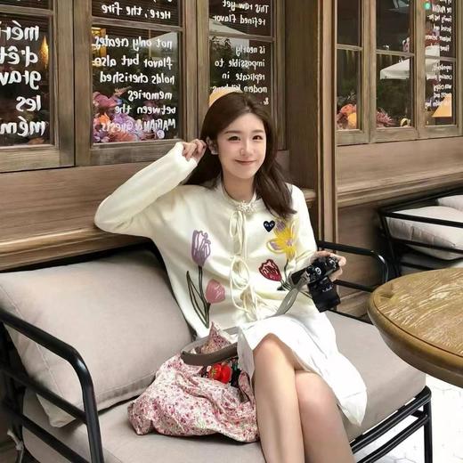 F031819春日氛围感软糯亲肤宽松落肩防风保暖刺绣针织V领开衫 商品图8