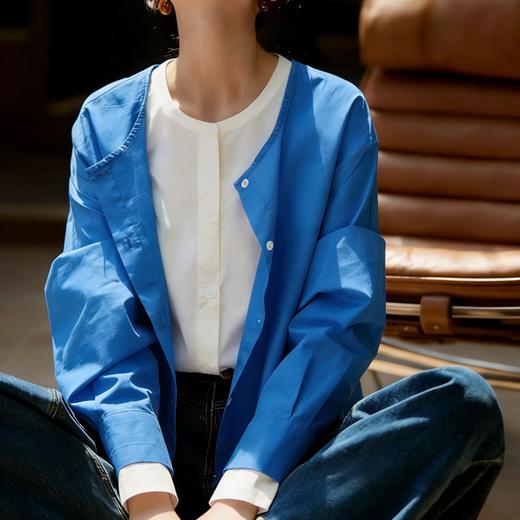 LONGNVFAIR克莱因蓝纯棉假两件衬衫  | 把天空穿在身上，显白高级【3-7天发货，周末顺延】 商品图2