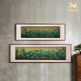 铜师傅 手工錾刻 铜雕画《千里江山（悬浮框）》玄关中式装饰挂画