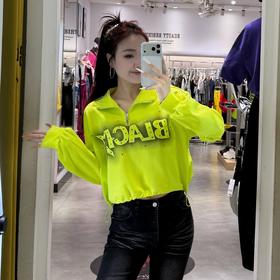 NC拉链立领印字母短款卫衣60105（绿）春季161011800321