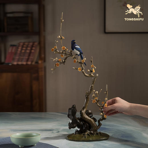 铜师傅《喜至家门》客厅喜鹊铜摆件 新中式酒柜家居装饰结婚送礼 商品图5