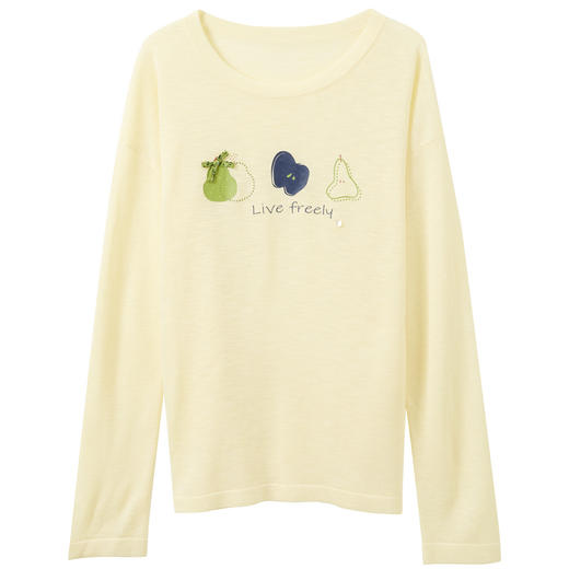 三彩2026夏季新款水果印花罩衫针织衫圆领套头落肩袖上衣简约M 商品图4