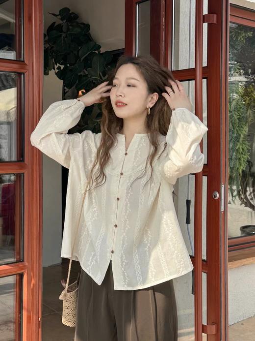 F031860早春新款法式圆领花纱重工刺绣拼接花边百搭衬衫满幅刺绣衬衫 商品图10