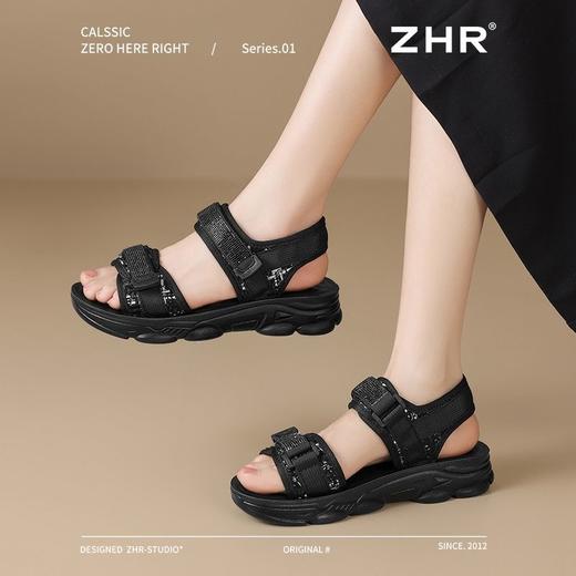 ZHR则则水钻运动凉鞋女厚底魔术贴沙滩凉鞋外出夏季百搭休闲凉鞋 商品图8