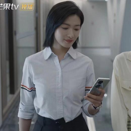 F031831春秋新款宽松直简大廓形条纹纯棉牛津衬衫单排扣立领衬衣 商品图9