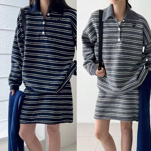 【9hd1】通勤风女士时尚条纹针织休闲套装！！ 商品图0