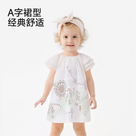 【联名款】英氏&Happy Horse儿童连衣裙夏季女童飞袖小白裙 商品图4
