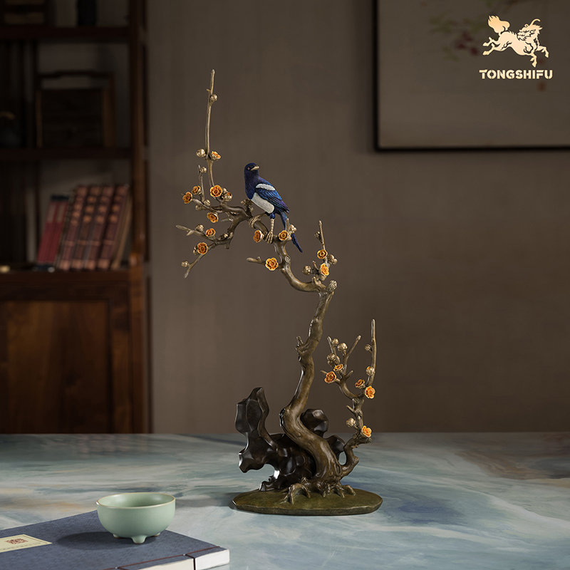 铜师傅《喜至家门》客厅喜鹊铜摆件 新中式酒柜家居装饰结婚送礼