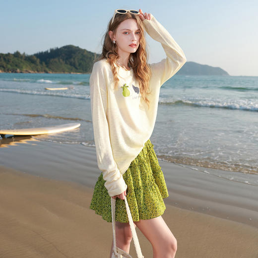 三彩2026夏季新款高腰小A裙木耳边蛋糕裙碎花半身裙短裙气质M 商品图3