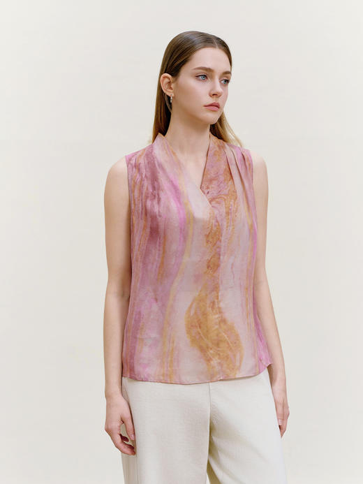 【桑蚕丝印花背心】26年春夏新品女士100%桑蚕丝V领真丝上衣 商品图1