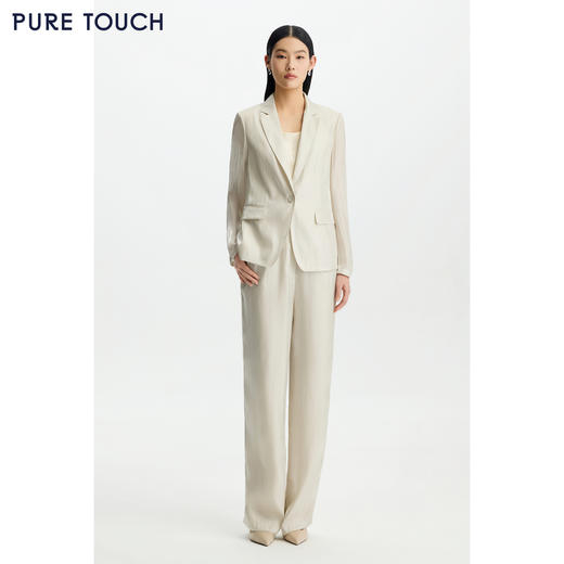 PURE TOUCH女装26春夏新款水银纱休闲阔腿裤珠光垂坠精致直筒长裤 商品图3