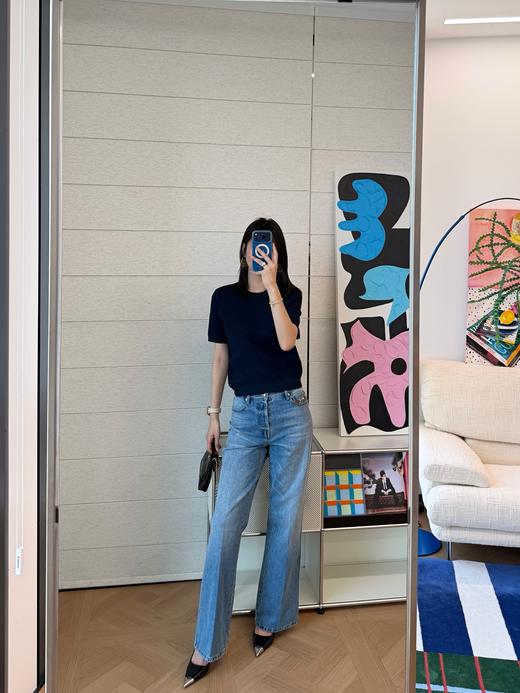 古驰 26春夏重磅上线🆕 藏蓝色字母提花针织短袖 商品图2