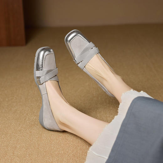 【预售5天】英伦风休闲单鞋女新款小皮鞋交叉带低跟平底女鞋真皮玛丽珍鞋NX&S3068 商品图0