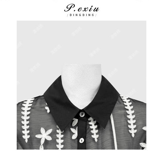 褶皱肌理撞色刺绣微透高级感长袖衬衫 M9313 商品图2