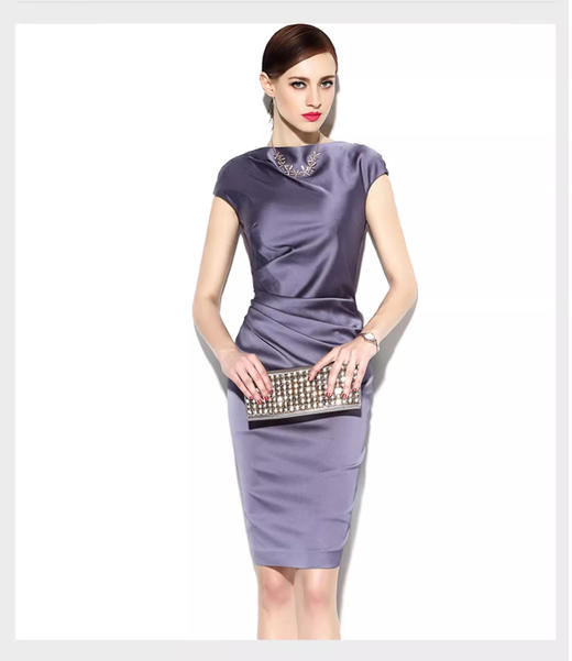 颈袖添香时尚修身气质职业女装高档醋酸缎面礼服包臀连衣裙JG280130T1X0 商品图1