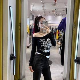 NC斜肩假两件长袖T恤60115（黑）春季261030040321