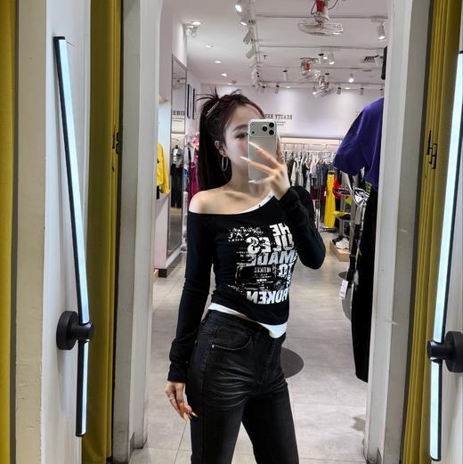 NC斜肩假两件长袖T恤60115（黑）春季261030040321 商品图0