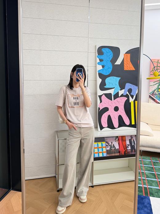 迪奥新款杏粉色棉质平纹布刺绣短袖T恤（KX） 商品图1