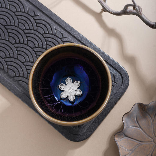 子佩集【福海鱼莲】S990银摆件【YSYCJ006】茶具品茗杯茶杯原创作品蓝色花丝莲花金鱼2509 商品图7
