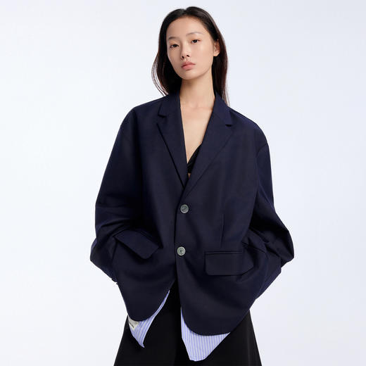 NPC潮牌绵羊毛混纺衬衫西服假二件简约复古2粒扣春上新NP61TJ05 商品图3