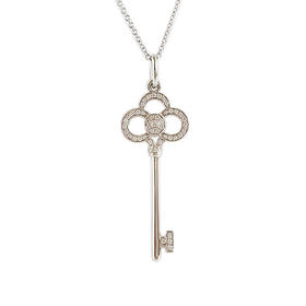 【95新】Tiffany & Co.蒂芙尼Keys系列18K白金镶钻皇冠钥匙项链 链长约46cm女士130326NJS08