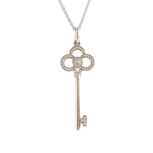 【95新】Tiffany & Co.蒂芙尼Keys系列18K白金镶钻皇冠钥匙项链 链长约46cm女士130326NJS08 商品图0