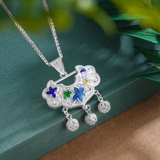 子佩集S990银【蓝楹曼舞】套链【QFDZ039】纯银花丝珐琅彩锁项链2509 商品图5