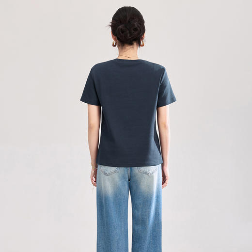 「高货sh」全新升级【铂金会员174/天猫229/差价55】(02702)洛诗琳亮片钉珠弹力棉短袖上衣女2026夏季正肩圆领显瘦T恤 商品图3