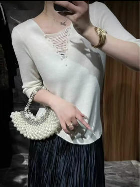 原单重工珍珠V领设计感针织上衣
