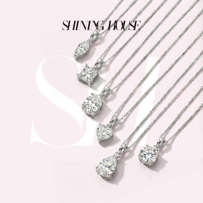 Ease·Shining系列 ShiningHouse[培育] 18k金钻石吊坠 圆钻形椭圆形水滴形公主方形心形马眼形人工真钻人造钻石K金吊坠简约钻石吊坠【此商品不支持7天无理由退货退款】（单吊坠）