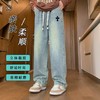 F031853新款贴皮标重工水洗刺绣串标相拼宽松直筒牛仔裤 商品缩略图2