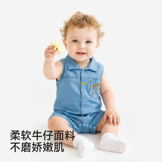 【商场同款】英氏男宝宝牛仔连体衣夏季新款婴儿短袖哈衣外出服 商品图3