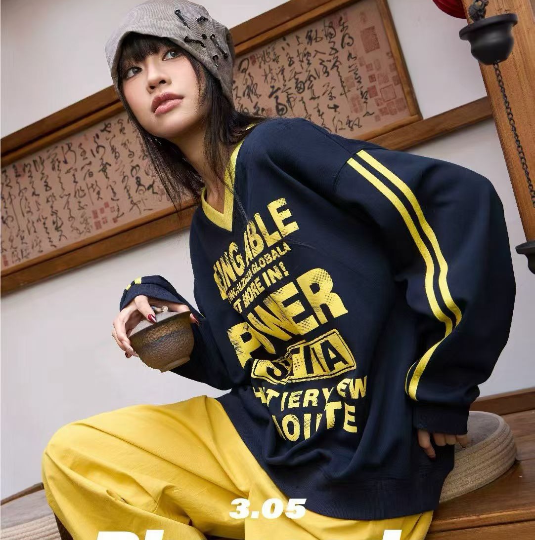 NC撞色V领字母长袖卫衣51220（蓝）春季161011920321