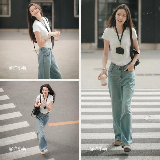 森柔|森马牛仔裤女夏凉感做旧阔腿裤女生港风简约舒适ins潮流长裤 商品图4